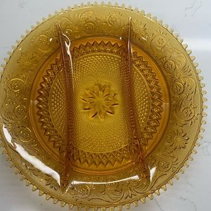 Tiara Vintage Amber Divided Plate Sawtooth Edge 12”